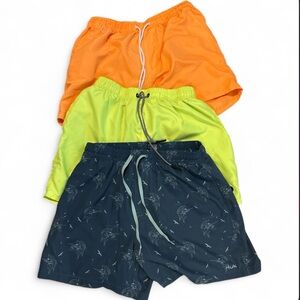 Lot 3 Mens Swim Trunks Board Shorts Mesh Lining Pockets Neon Orange Green Huk L